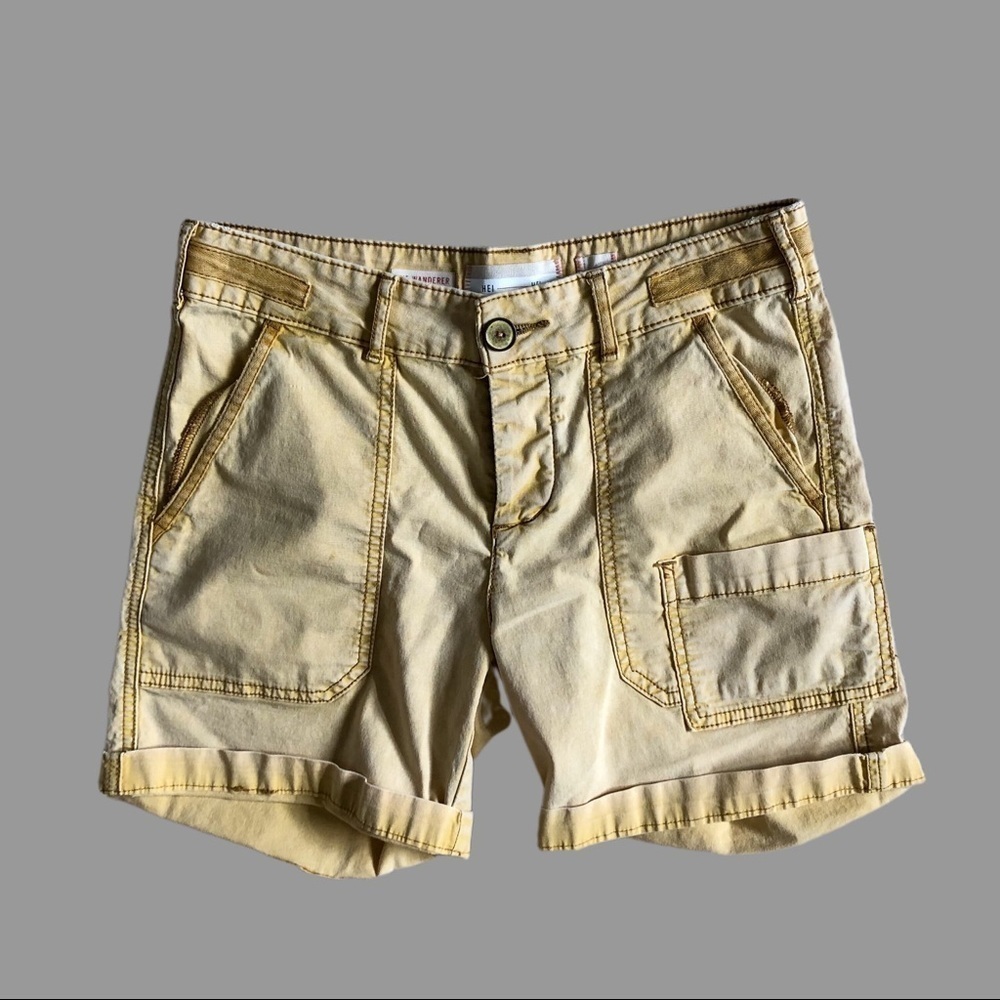 🤍 25 🤍 NWOT Anthro Rolled Hem Yellow Shorts Large Pockets Button Fly